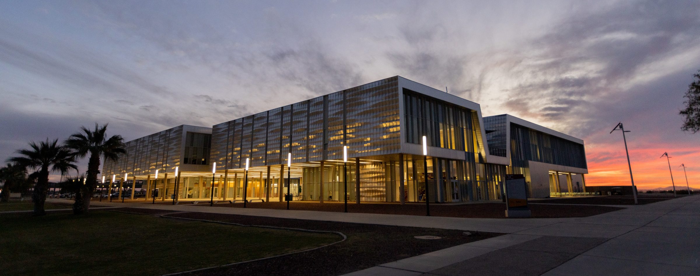 N A U–Yuma building at night.