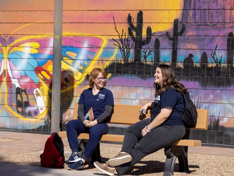 N A U&ndash;Yuma students sitting in front of mural.