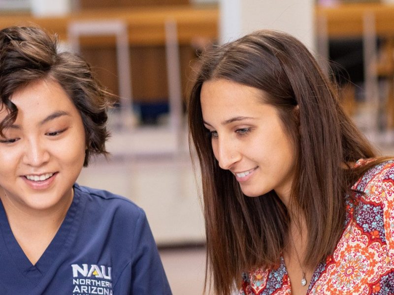 N A U students working together at the Yuma campus library.