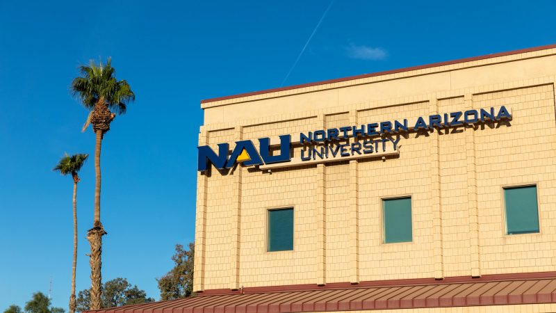A building at the N A U&ndash;Yuma campus with the N A U logo.