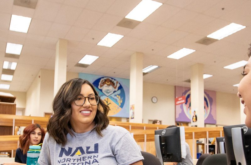Students working together in the library.