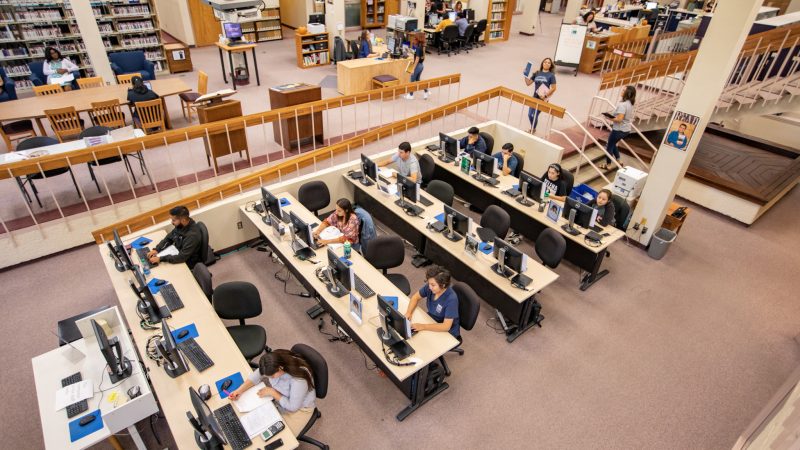 Students work at the N A U&ndash;Yuma library.