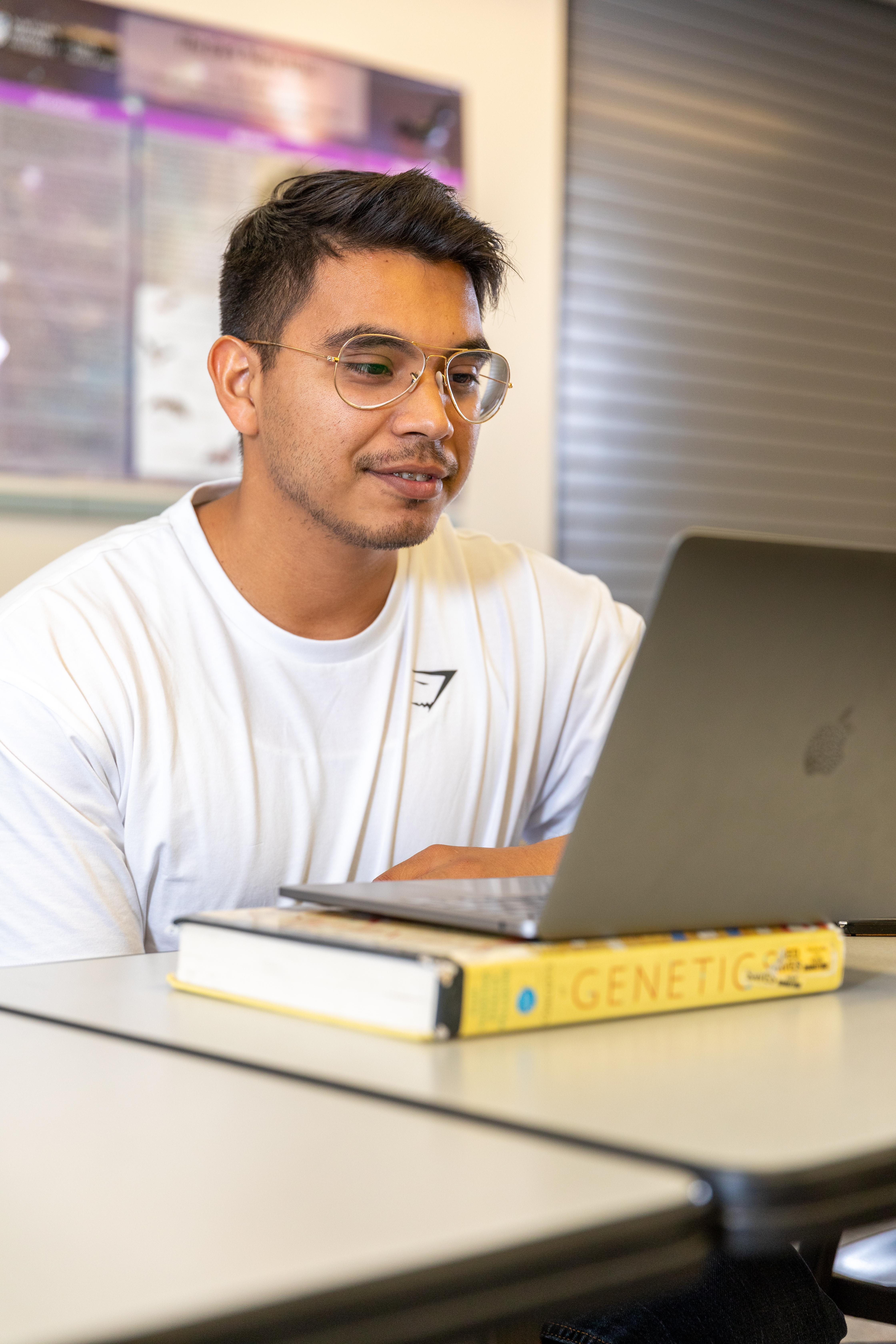 Student working on laptop.