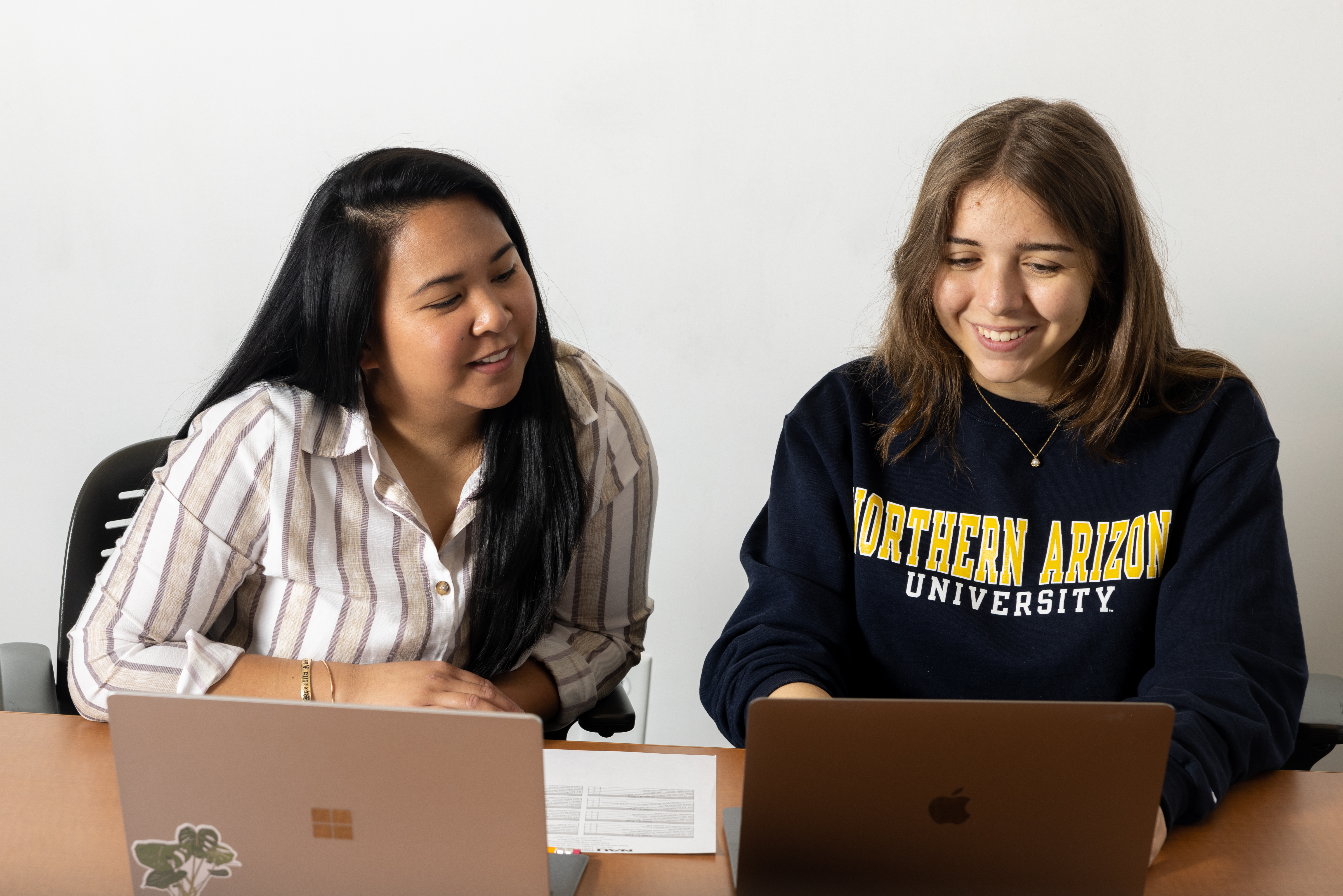 Students looking at laptop.