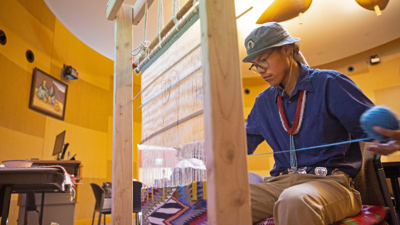 Weaving event in the Center for Native American and Indigenous Futures (CNAIF).
