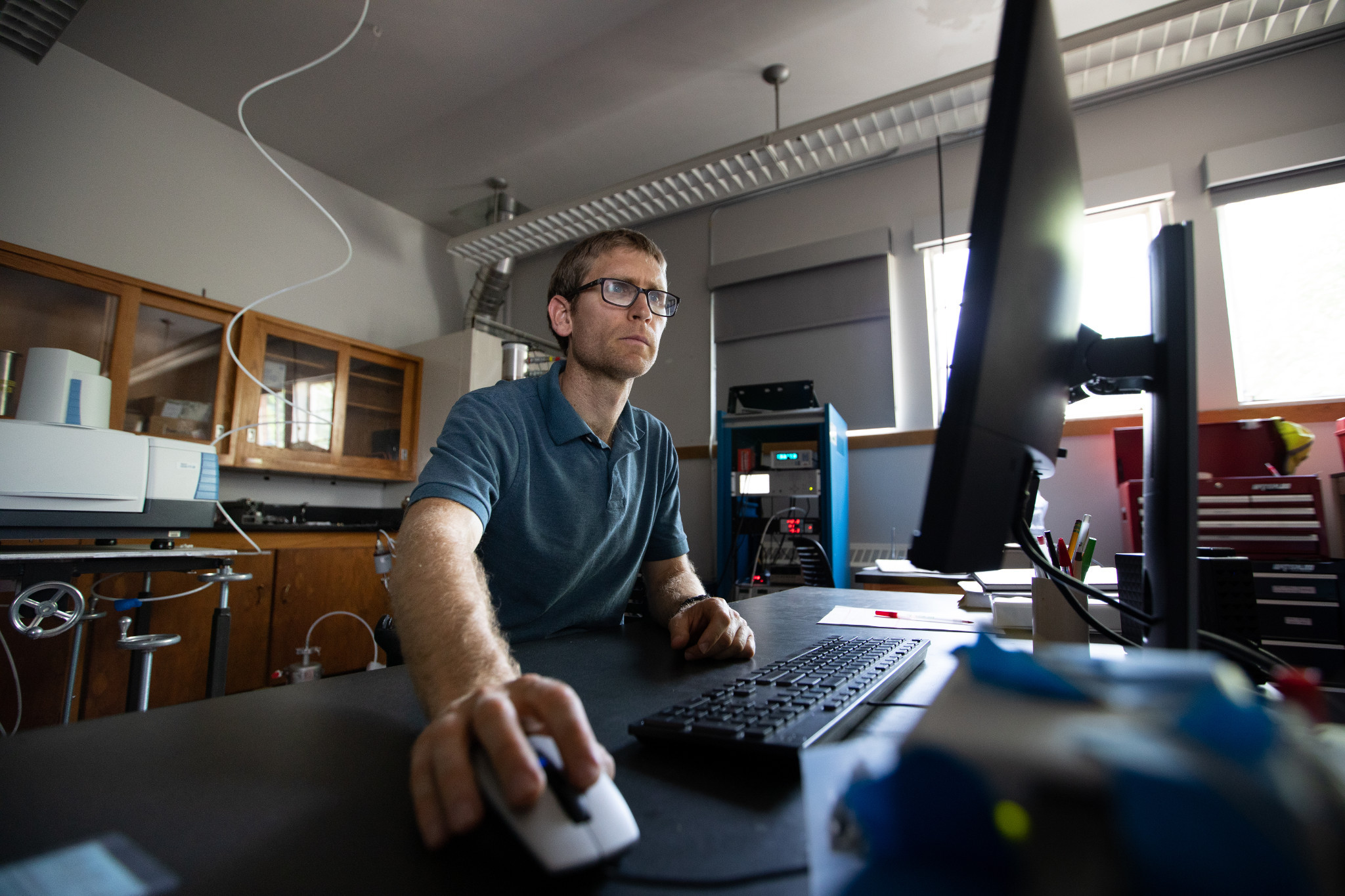 A technical support staff works on data computation