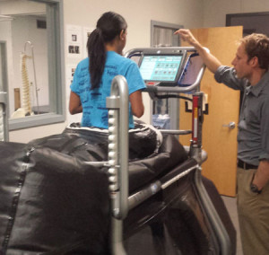Maria DeCabooter giving the treadmill a try