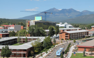 Construction of the science building from a distance