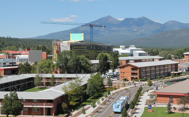 Construction of the science building from a distance