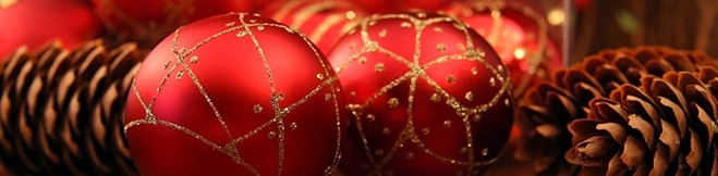 Holiday ornaments and pinecones