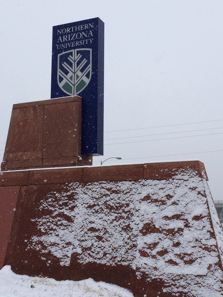 NAU snow covered sign