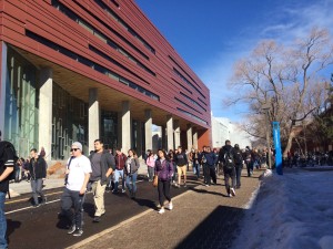 students fill the Pedway in spring