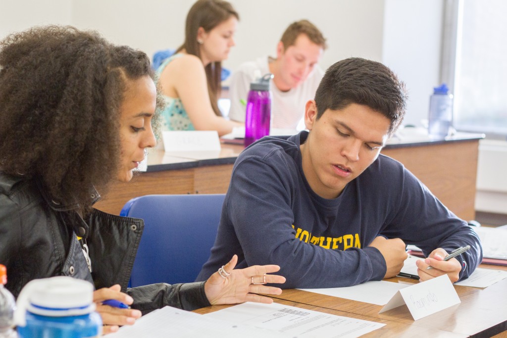 Students studying in classroom