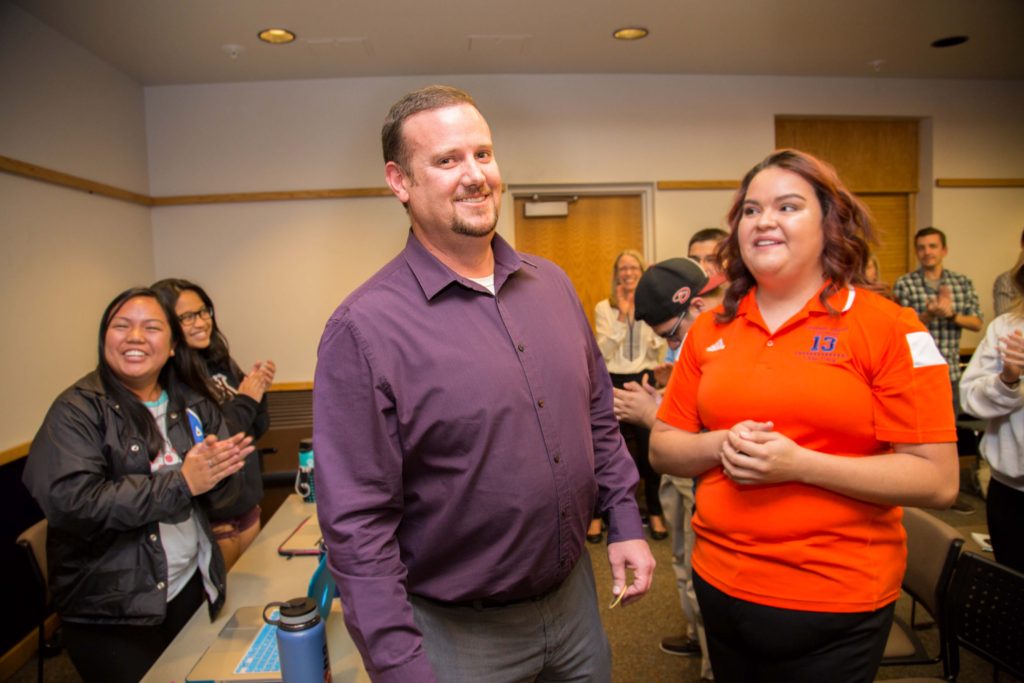Chain Gang President Taylor Lewis and fellow members tapped Kevin Gemoets, assistant dean of students and director of Fraternity and Sorority Life, as the 81st Homecoming Dedicatee.