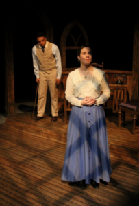 Northern Arizona University Department of Theatre majors Keegan Hughes, left and Grace Novak, right, perform in Tennessee Williams Summer and Smoke in fall 2017 at the Clifford White Theater on the Northern Arizona University Flagstaff campus.