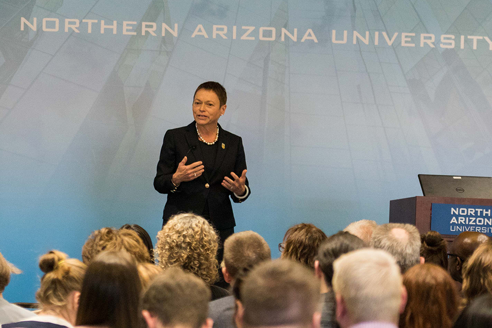 President Rita Cheng at the NAU campus forum March 29, 2017