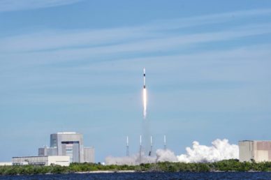 SpaceX Falcon 9 rocket launching from NASA’s Kennedy Space Center in Cape Canaveral, Fla.