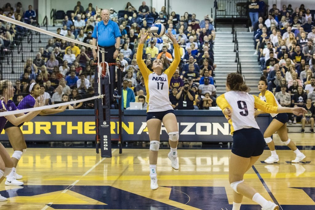 Abby Stomp sets the ball near the net