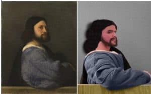 Man with blue sleeve