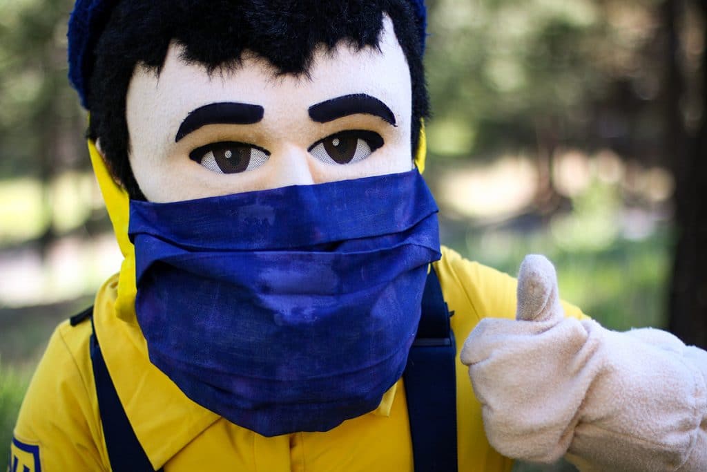 Louie the Lumberjack sporting a mask