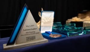 Awards laid out on table