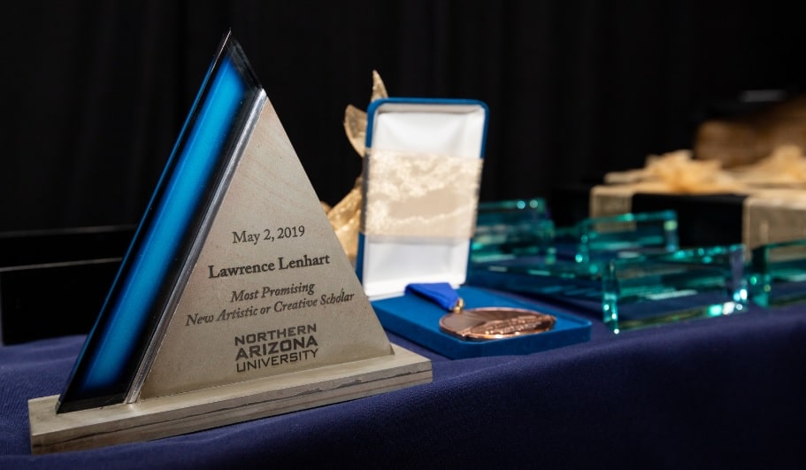 Awards laid out on table