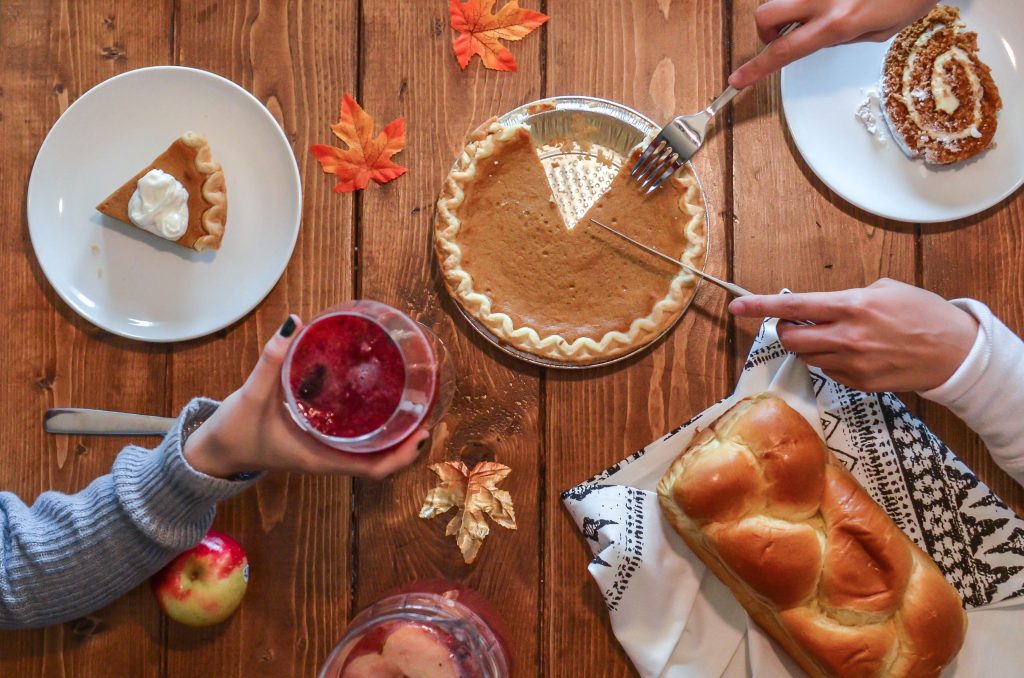 Overhead view of Thanksgiving table