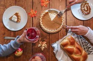 Overhead view of Thanksgiving table