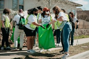 Students doing cleanup