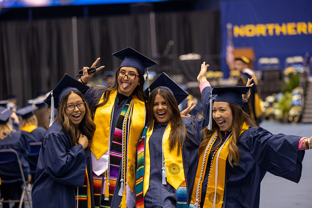 Graduates in their gear at commencement