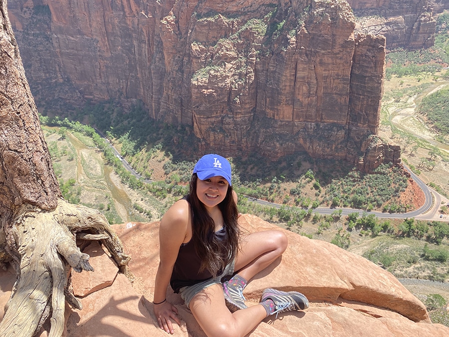 Jennifer Hudson at the top of Angels Landing in Zion National Park
