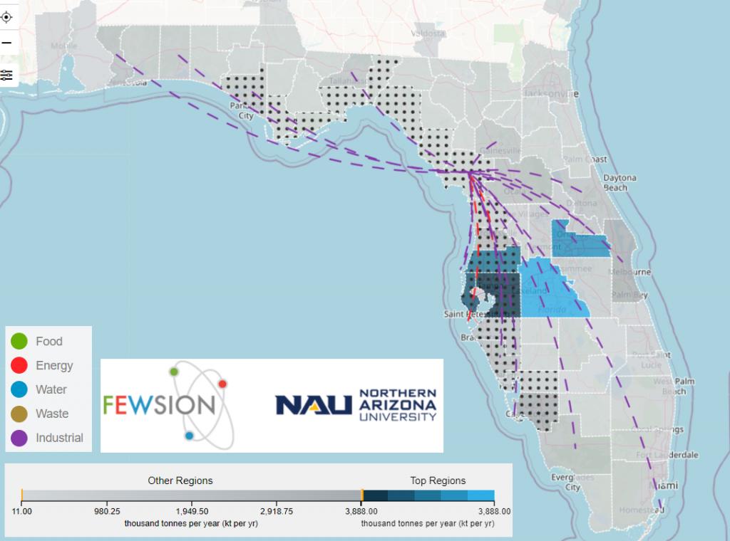 Figure above illustrates major supply chain outflows from the forecasted hurricane impact area, emphasizing manufactured goods and fuel shipped out of Tampa to the surrounding region.
