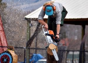 Jones competes in another sawing event, pre injury.
