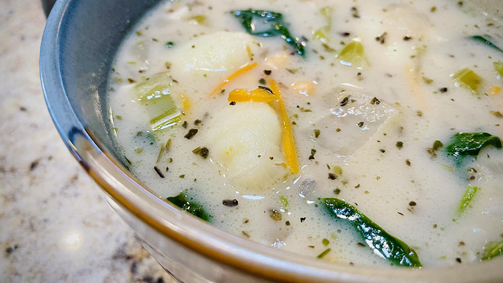 Close up of bowl of soup