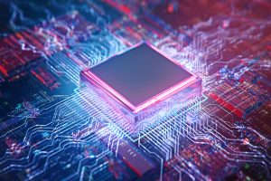 A graphic image of a computer chip