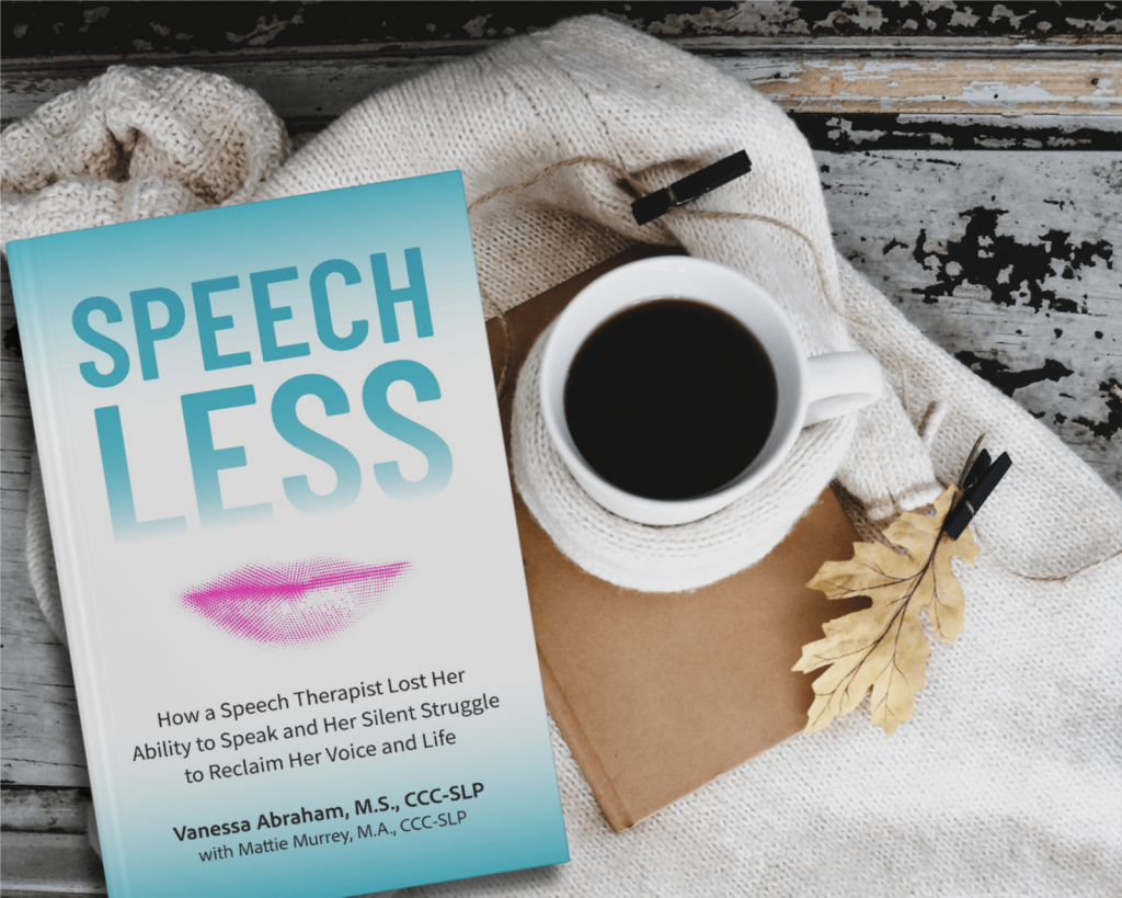Copy of Speechless on a table with a cup of coffee