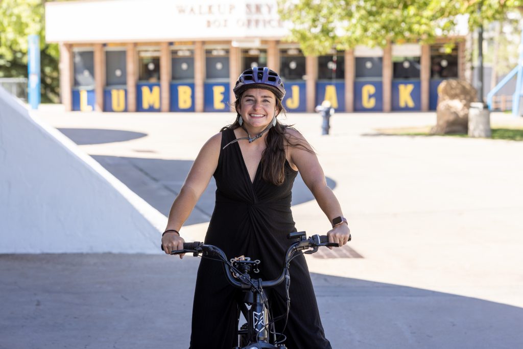 Student riding a bike