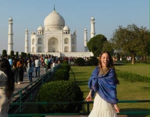 Ashlyn Ruby in front of the Taj Mahal in India