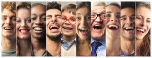 Faces of people smiling