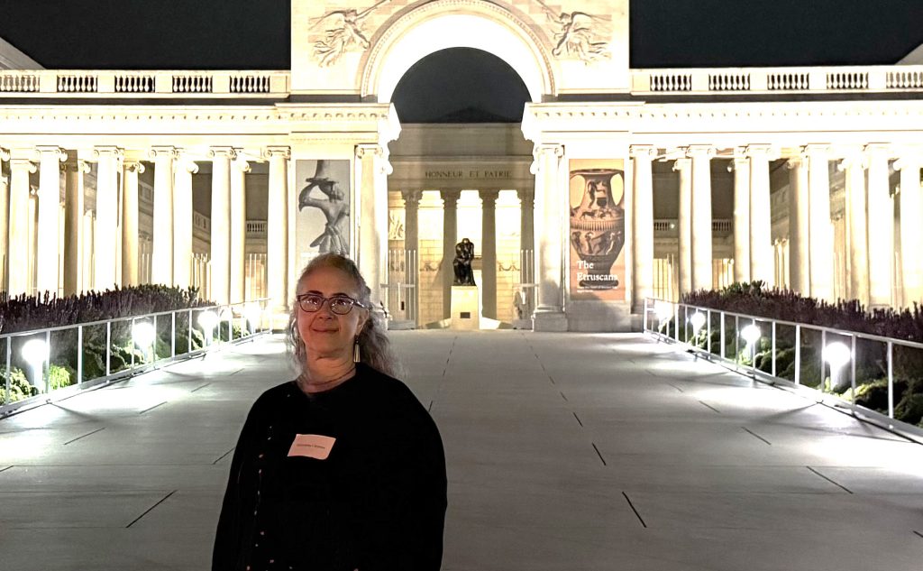Alexandra Caprino outside of the Etruscan exhibition in San Francisco