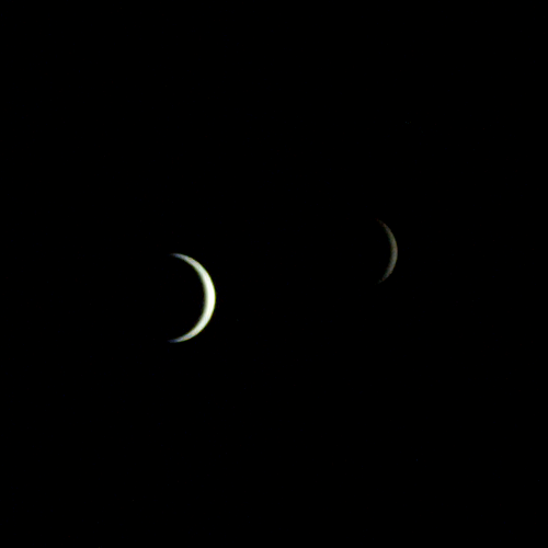 crescents of the Earth and Moon as seen from more than 100,000 miles away