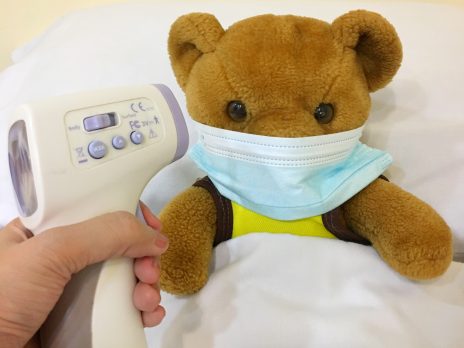 Image of taking a teddy bear's temperature
