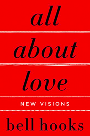 Book cover art: all about love: NEW VISIONS, bell hooks (red background, white stripes)