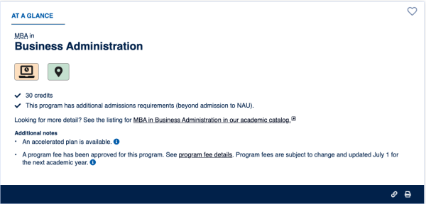Revised NAU Degree Search At a Glance card